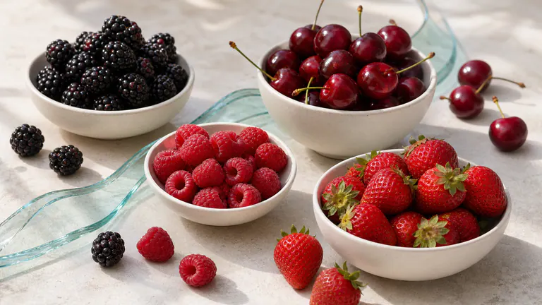 Vibrant berries and cherries in a refined editorial arrangement
