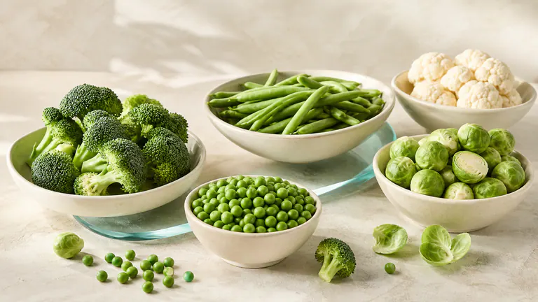 Green vegetables arranged with crisp natural textures